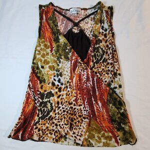 ByChoice Animal Print Layered Tank Top Large Bold Sleeveless V-Neck Blouse